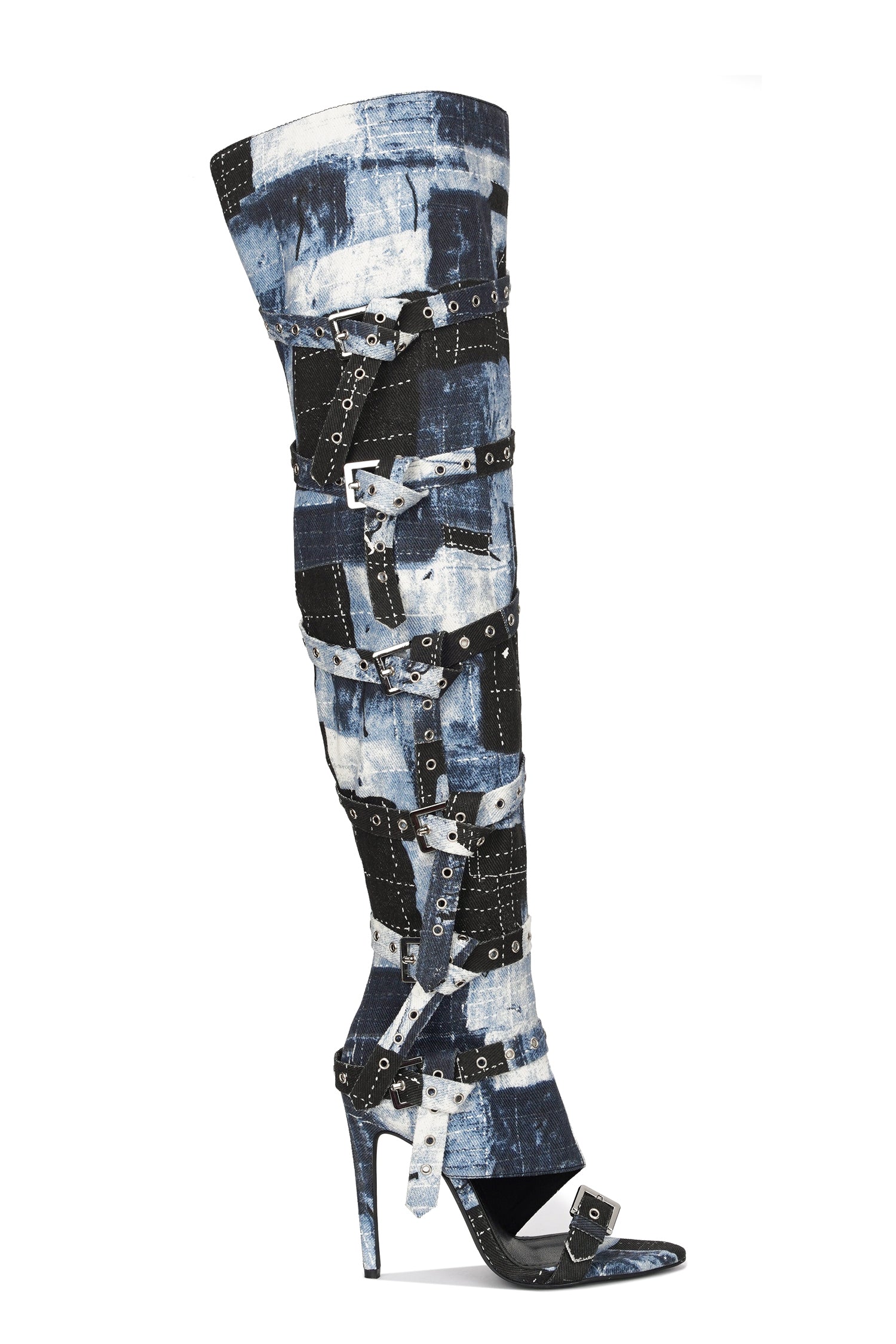 Revena Camo Multi-Strap Thigh-High Boots - Denim