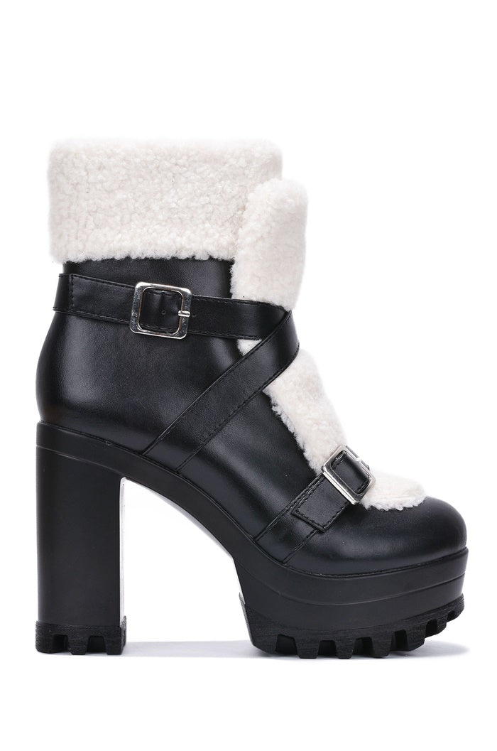 Roanna Fur-Lined Round Toe Platform Booties - Black