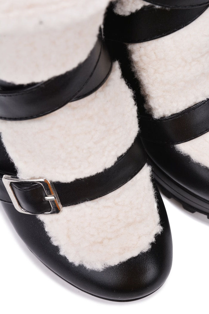 Roanna Fur-Lined Round Toe Platform Booties - Black