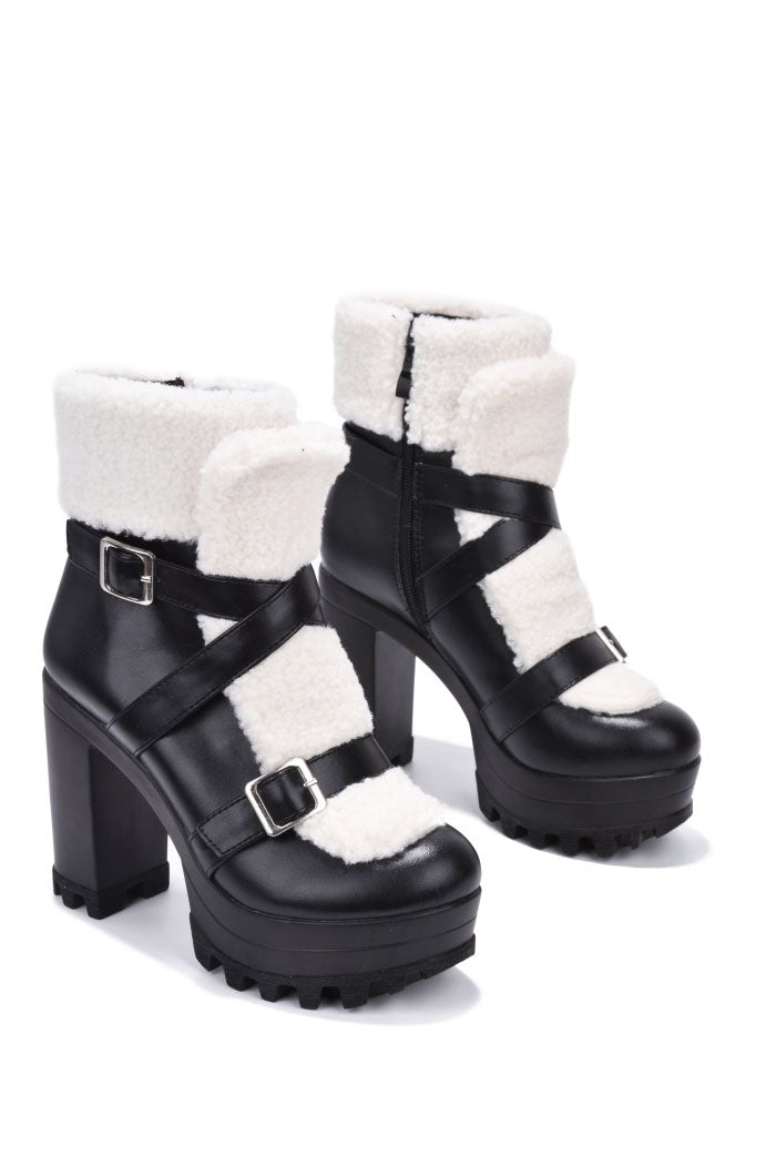 Roanna Fur-Lined Round Toe Platform Booties - Black