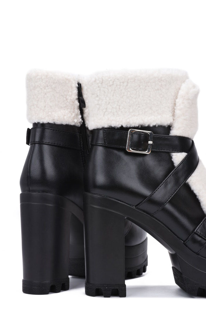 Roanna Fur-Lined Round Toe Platform Booties - Black