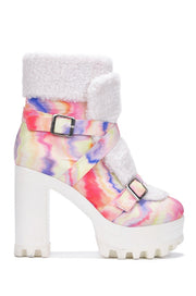 Roanna Fur-Lined Round Toe Platform Booties - White