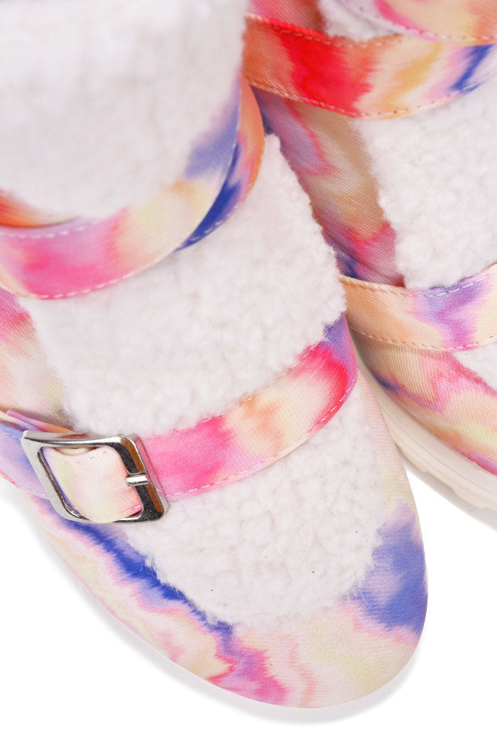 Roanna Fur-Lined Round Toe Platform Booties - White