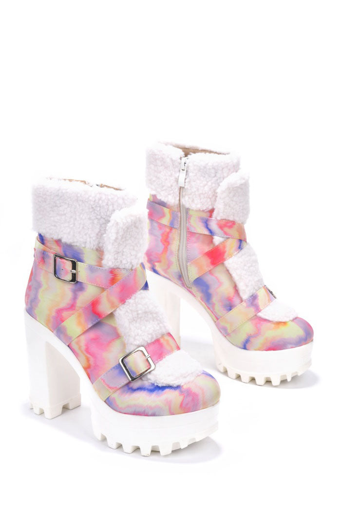 Roanna Fur-Lined Round Toe Platform Booties - White