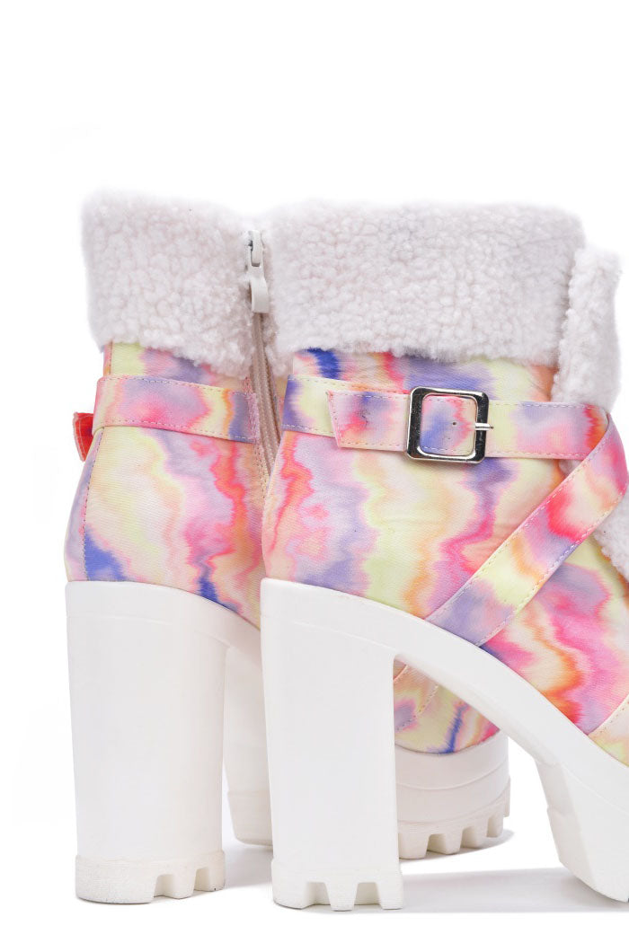 Roanna Fur-Lined Round Toe Platform Booties - White