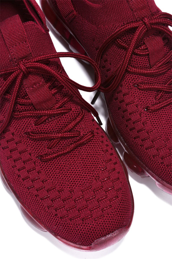 Roast Lace Up Mesh Lug Sole Low Cut Sneakers - Burgundy
