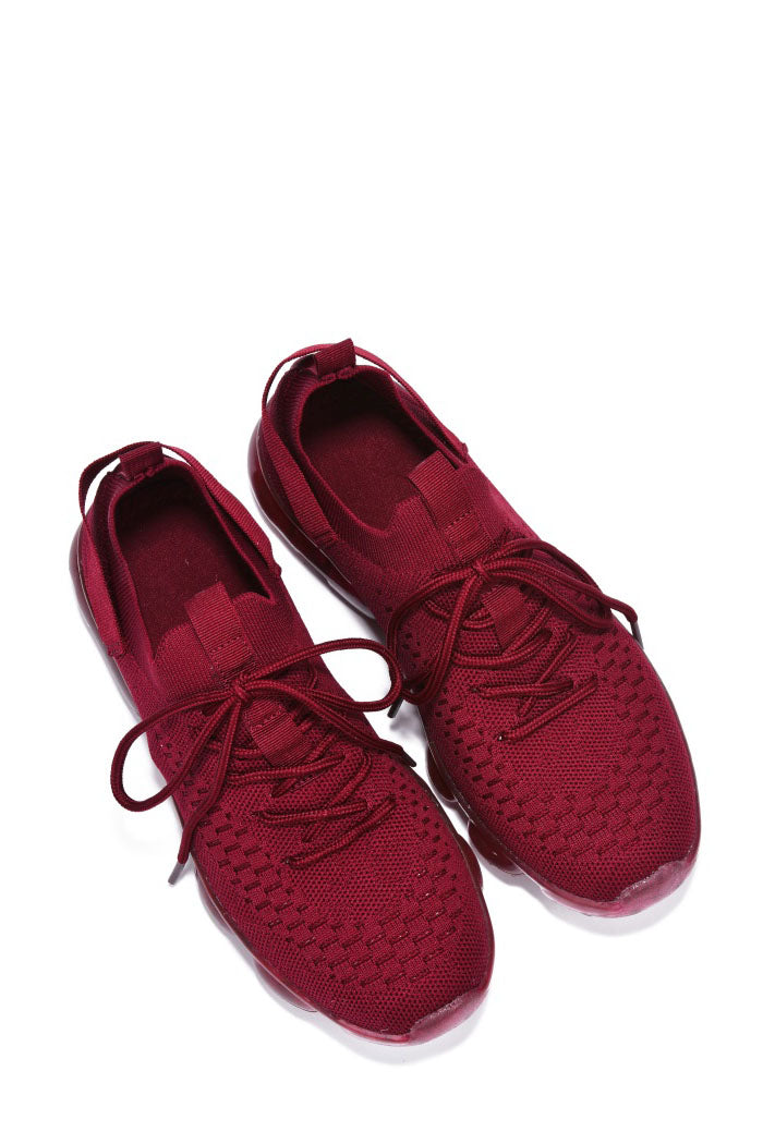 Roast Lace Up Mesh Lug Sole Low Cut Sneakers - Burgundy