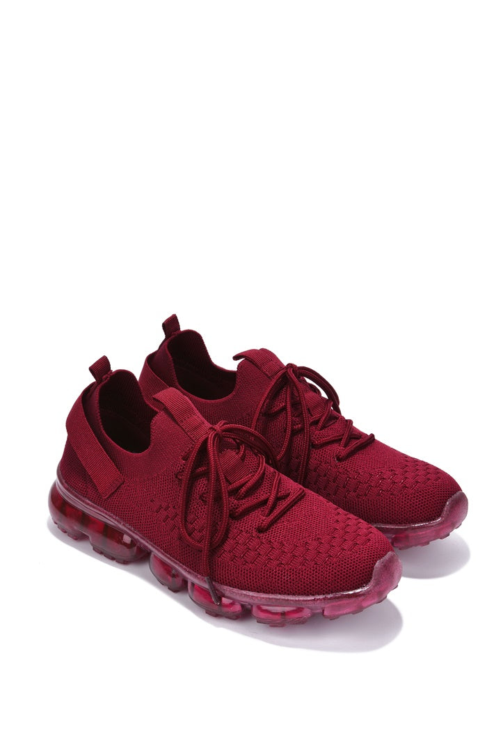 Roast Lace Up Mesh Lug Sole Low Cut Sneakers - Burgundy