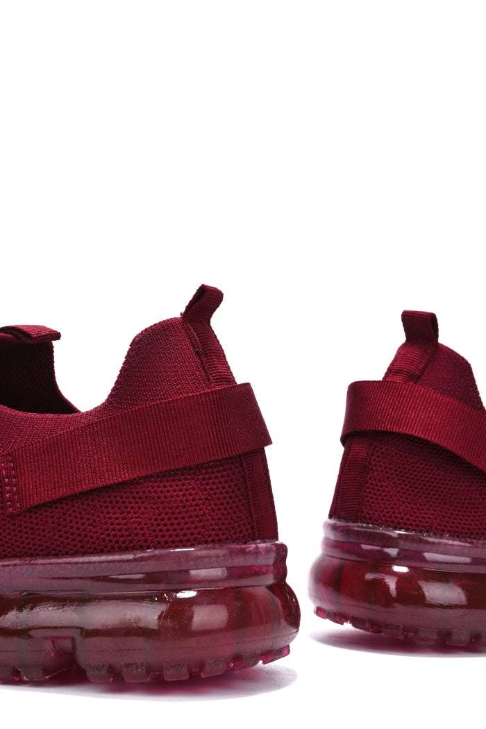 Roast Lace Up Mesh Lug Sole Low Cut Sneakers - Burgundy