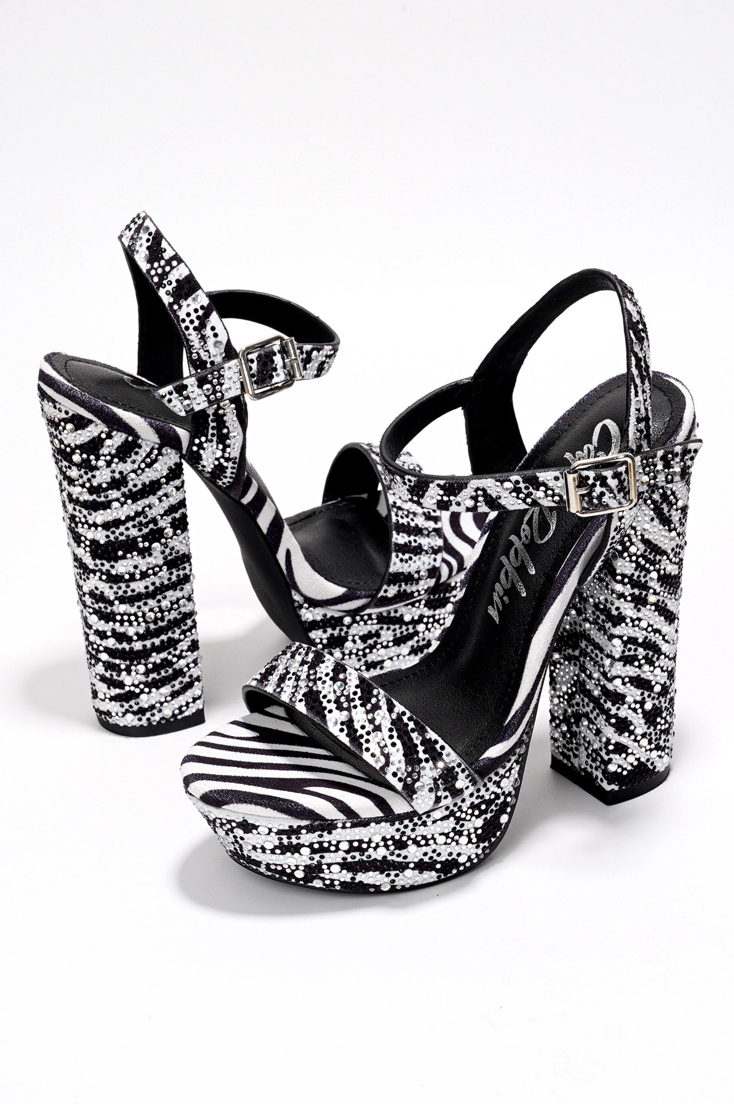Rosss Rhinestone Print Platform Heels - Zebra