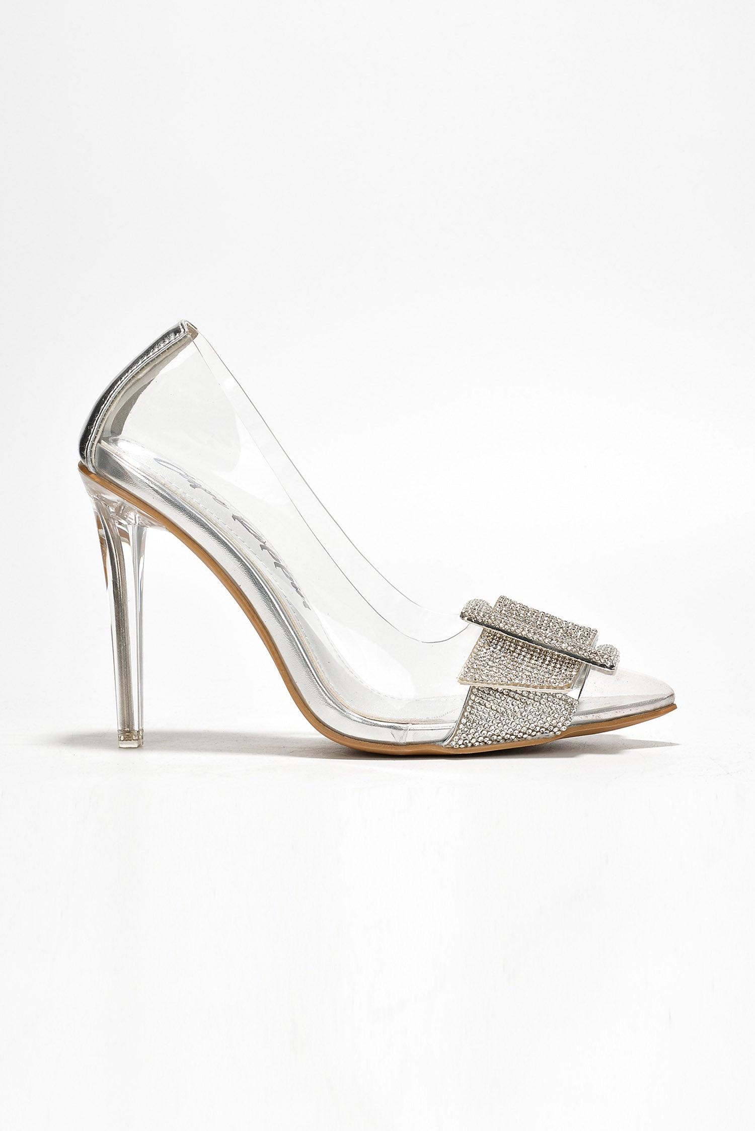 Shalne Rhinestone Clear High Heel Pumps - Silver