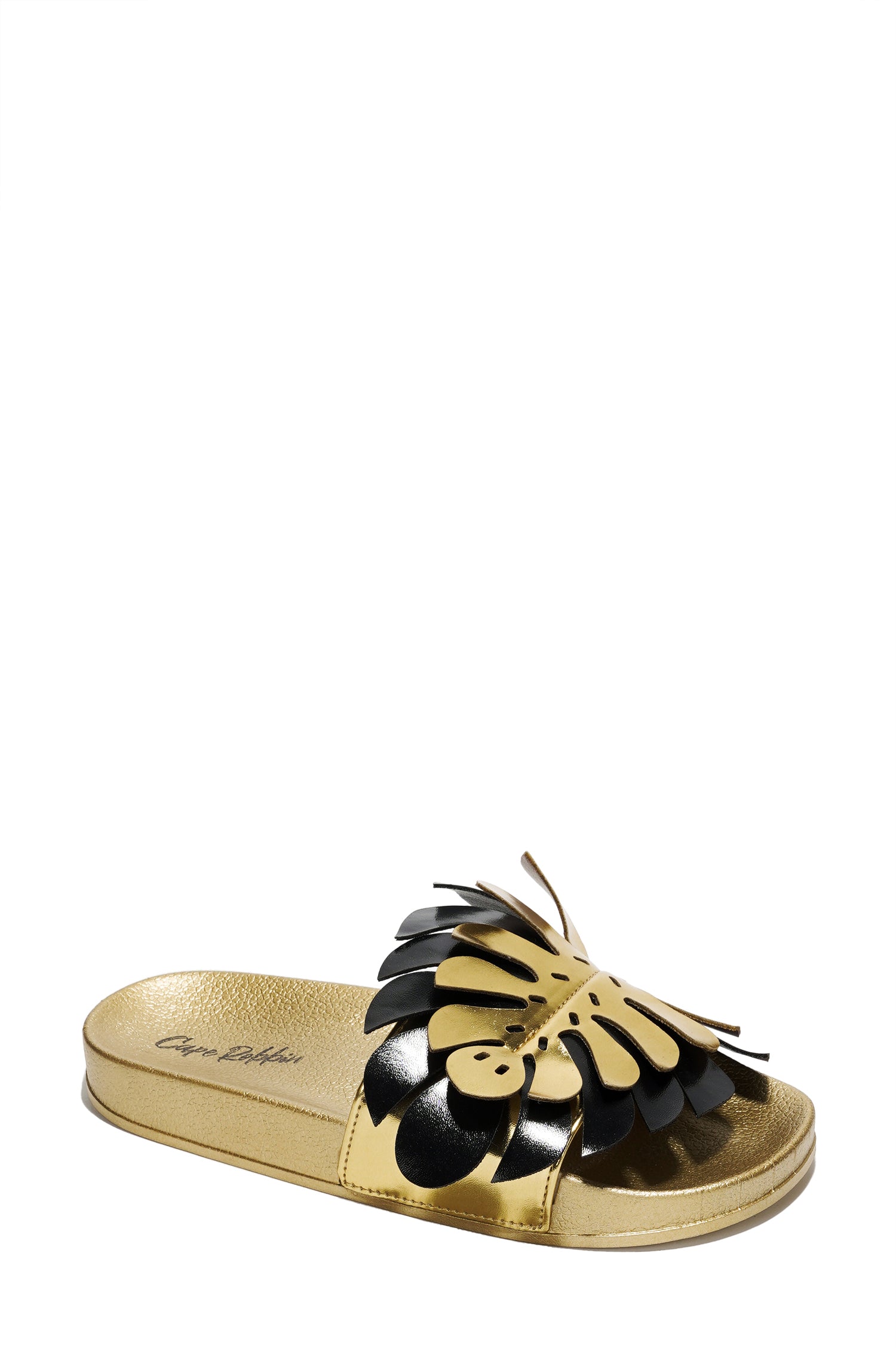 Sharai Leaf Metallic Slip On Sandals - Gold