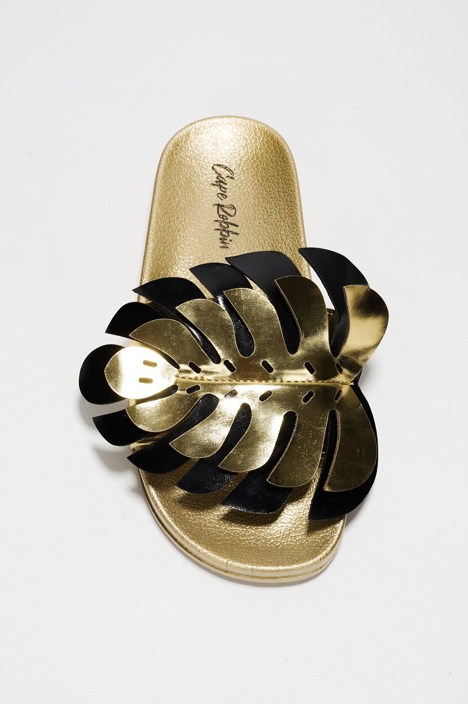 Sharai Leaf Metallic Slip On Sandals - Gold