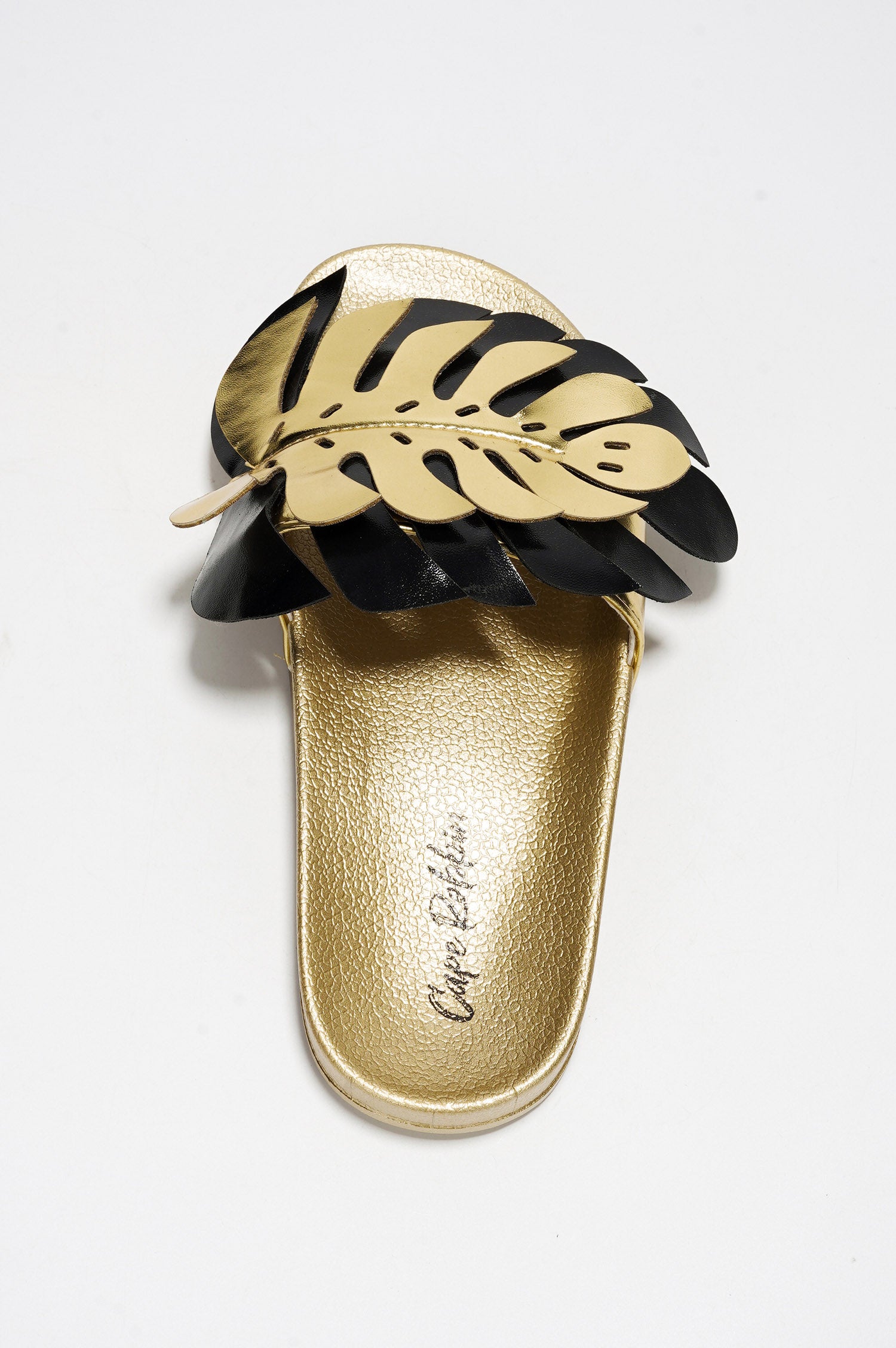 Sharai Leaf Metallic Slip On Sandals - Gold