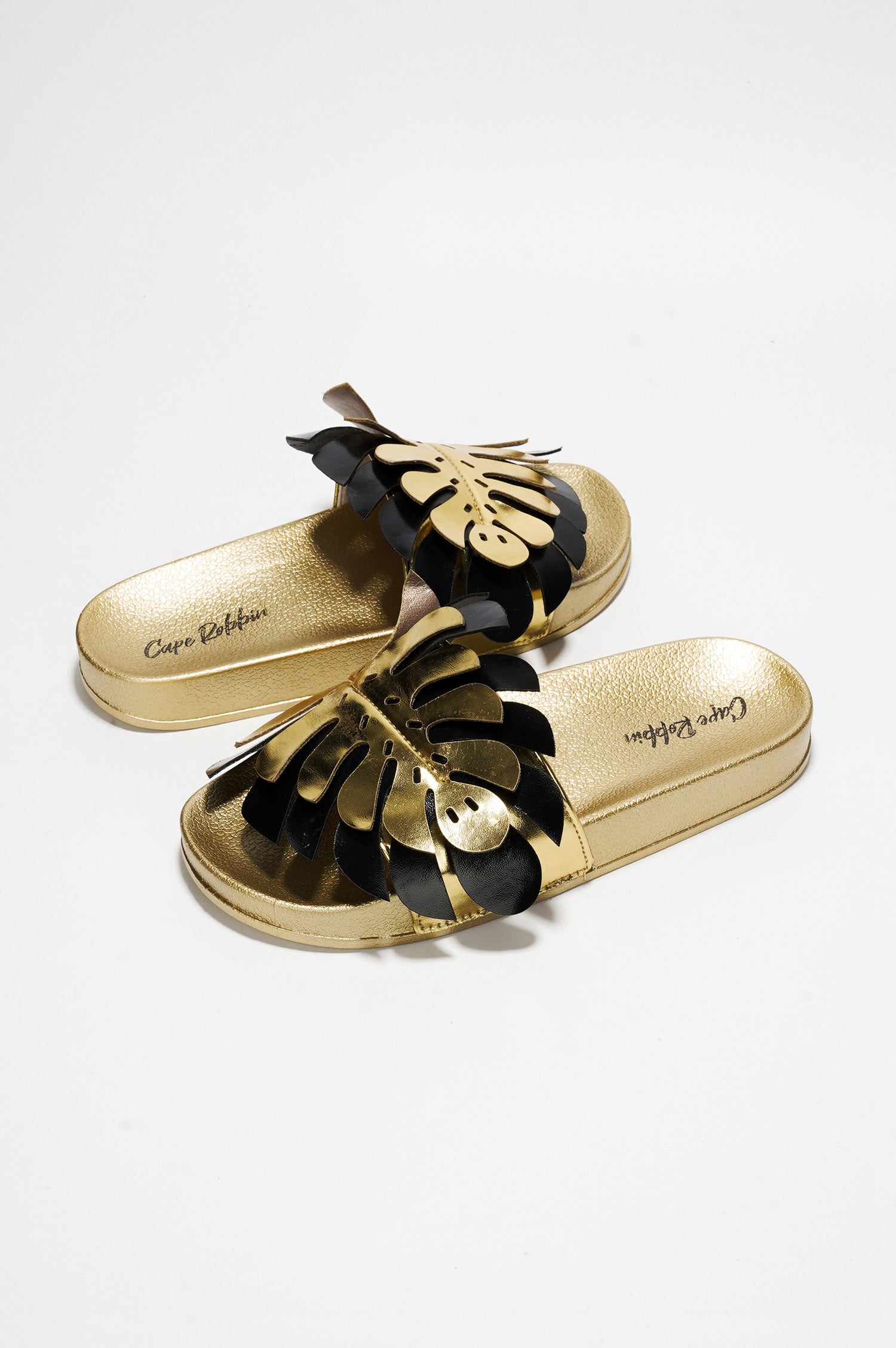 Sharai Leaf Metallic Slip On Sandals - Gold