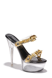 Sion Chain Patent Clear Platform High Heels - Black