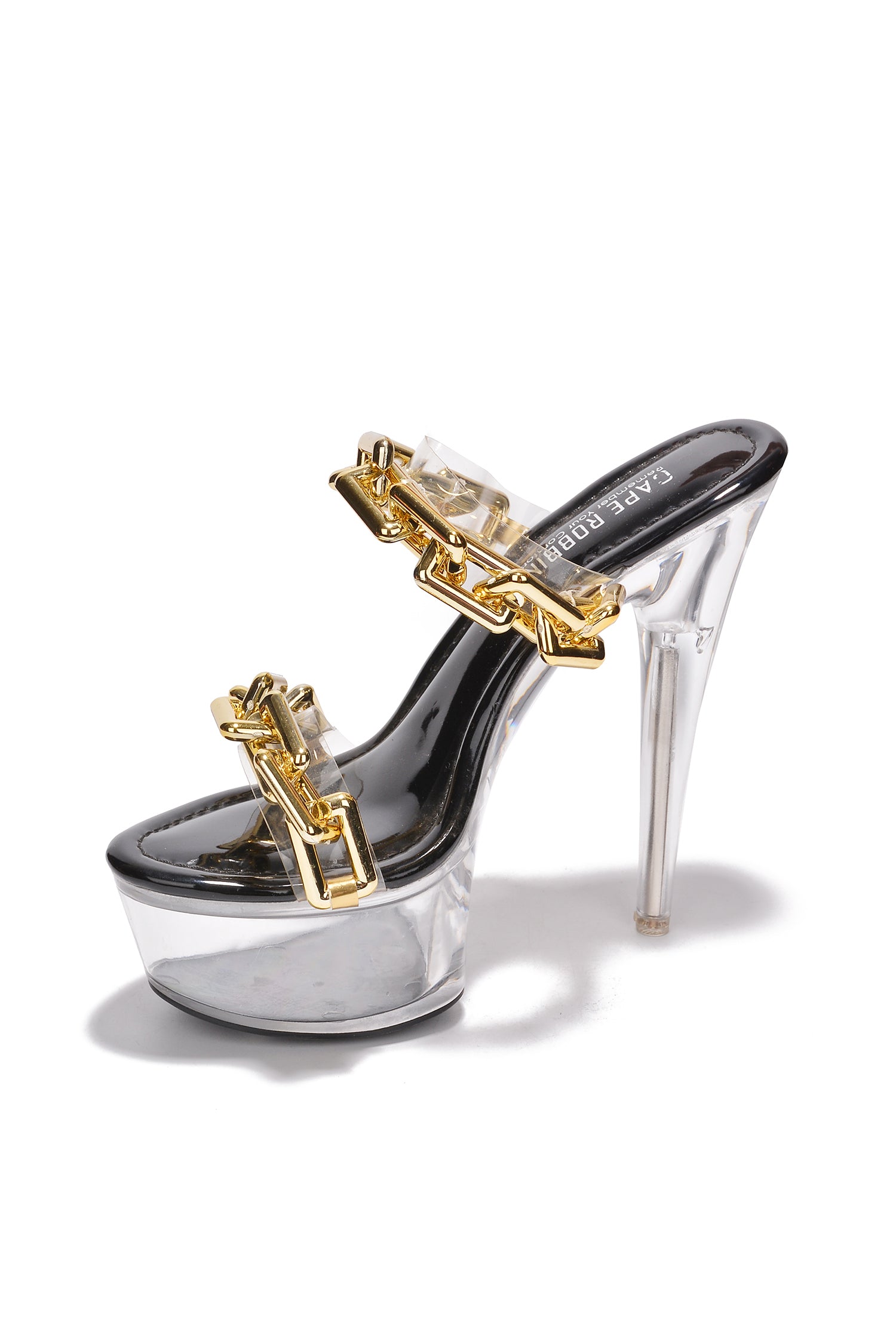 Sion Chain Patent Clear Platform High Heels - Black