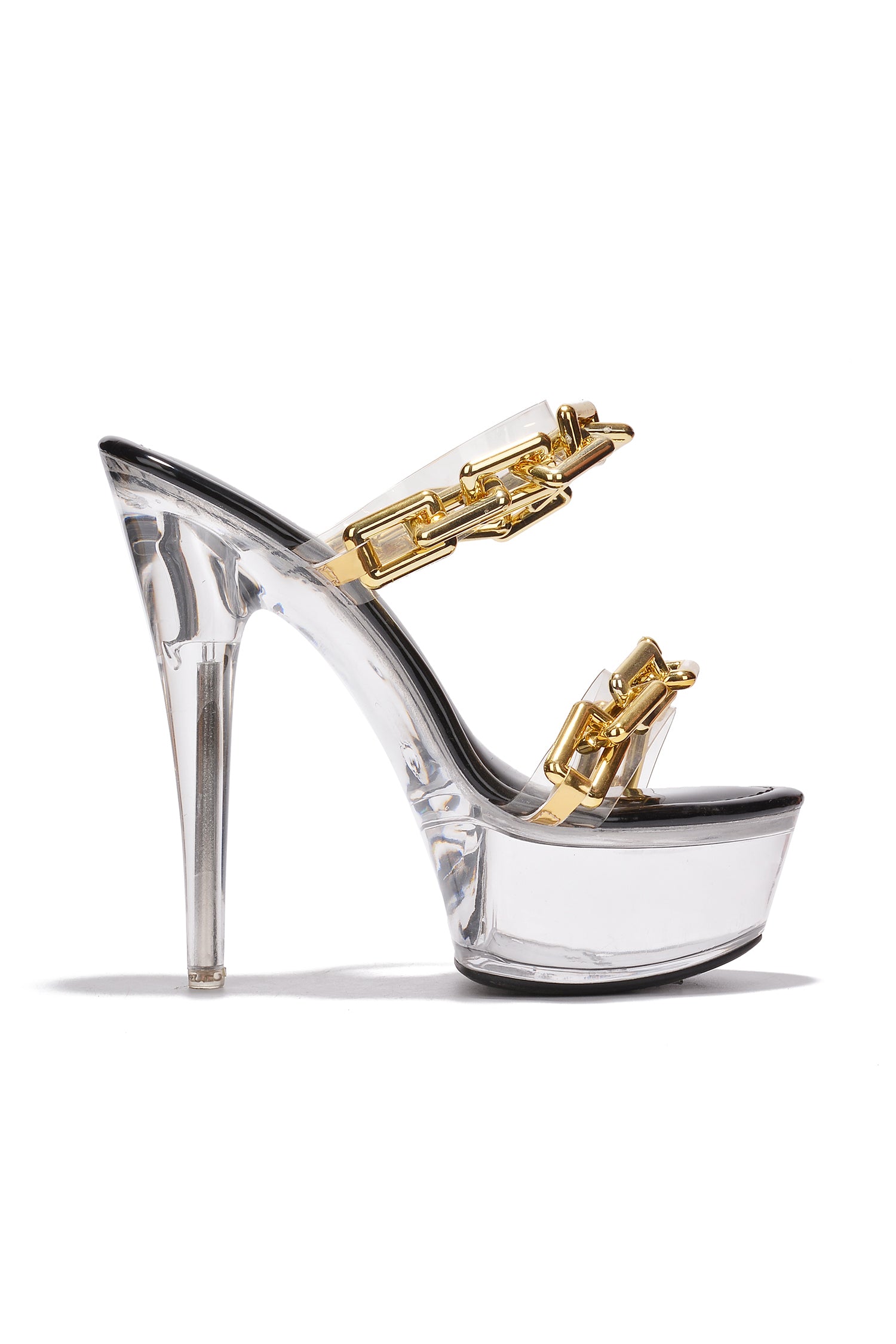 Sion Chain Patent Clear Platform High Heels - Black
