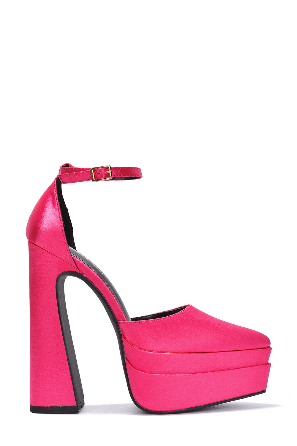 Snow White Pointy Toe Platform Block Heels - Fuchsia