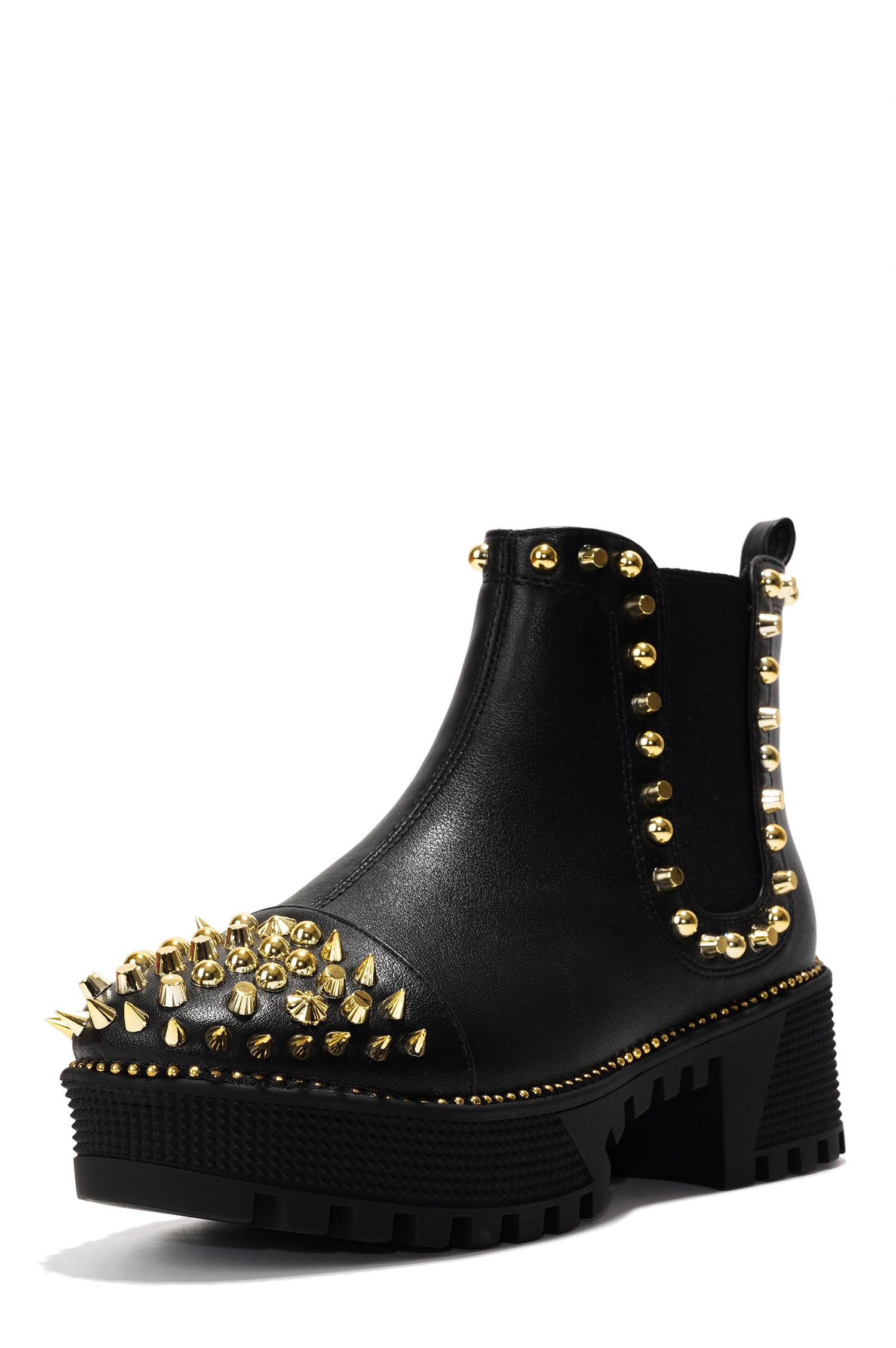 Spiky Women's  Pull-on Ankle Booties with Spikes- Black Gold - Cape Robbin