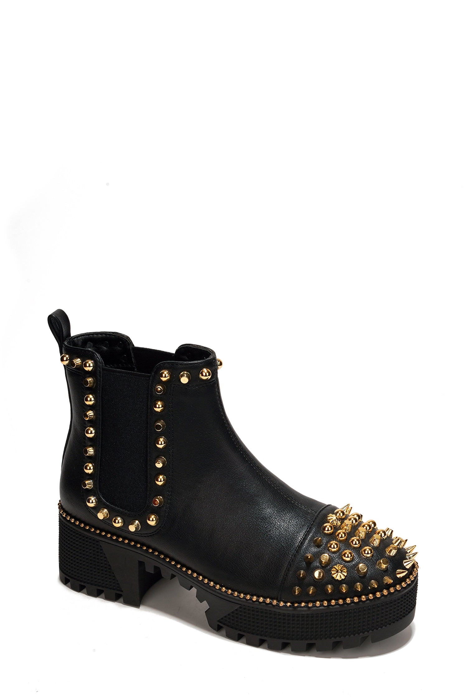 Spiky Women's  Pull-on Ankle Booties with Spikes- Black Gold - Cape Robbin