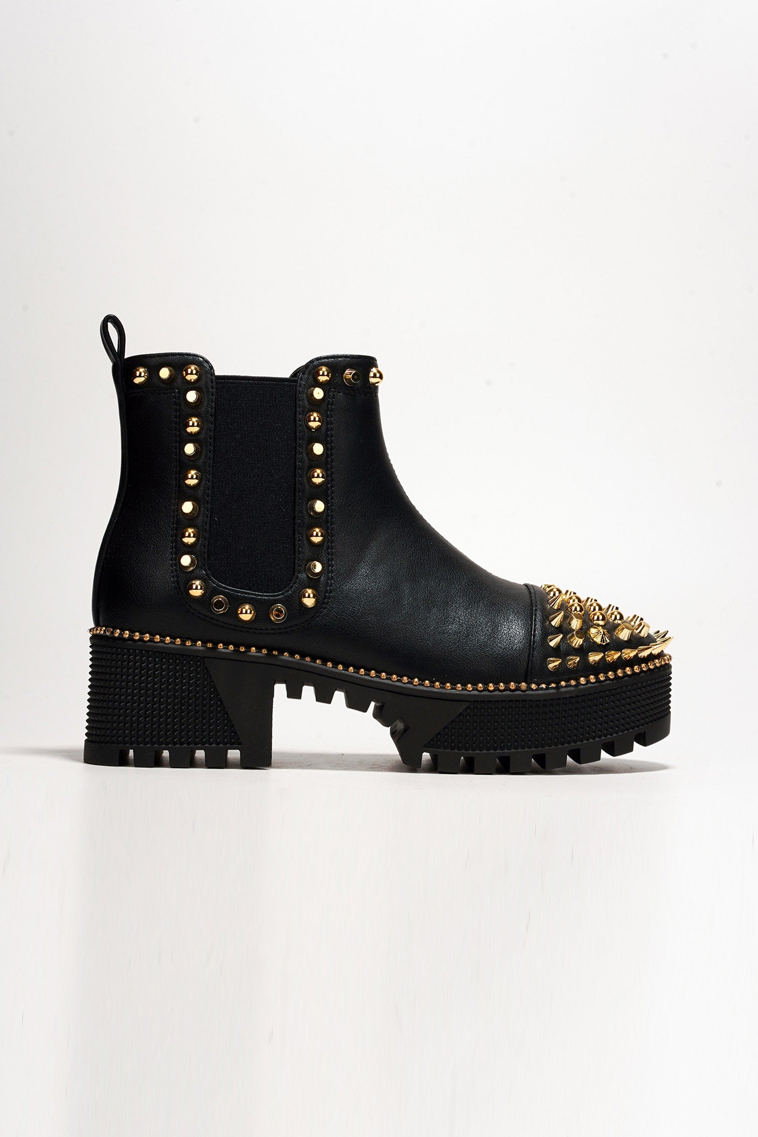 Spiky Women's  Pull-on Ankle Booties with Spikes- Black Gold - Cape Robbin