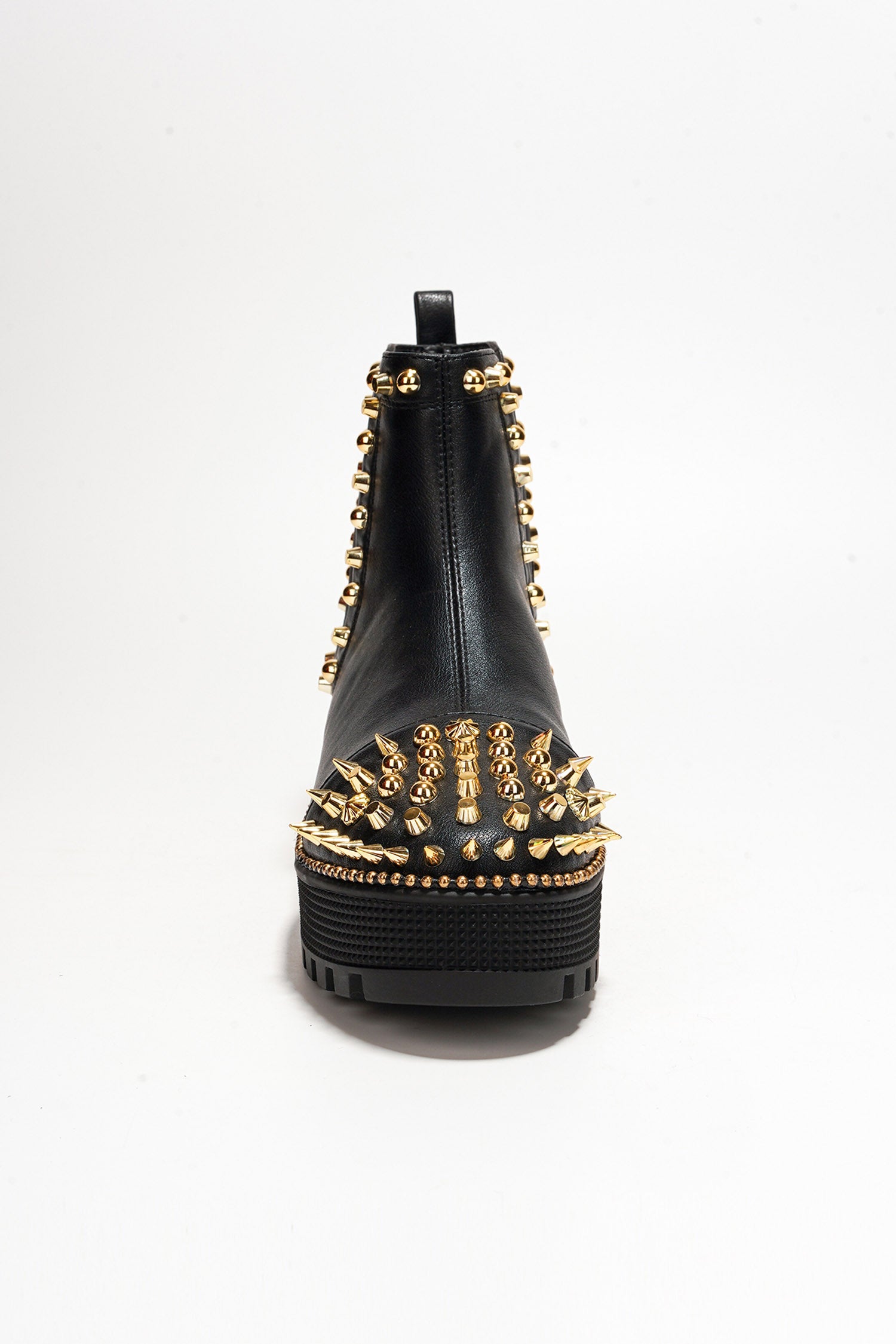 Spiky Women's  Pull-on Ankle Booties with Spikes- Black Gold - Cape Robbin