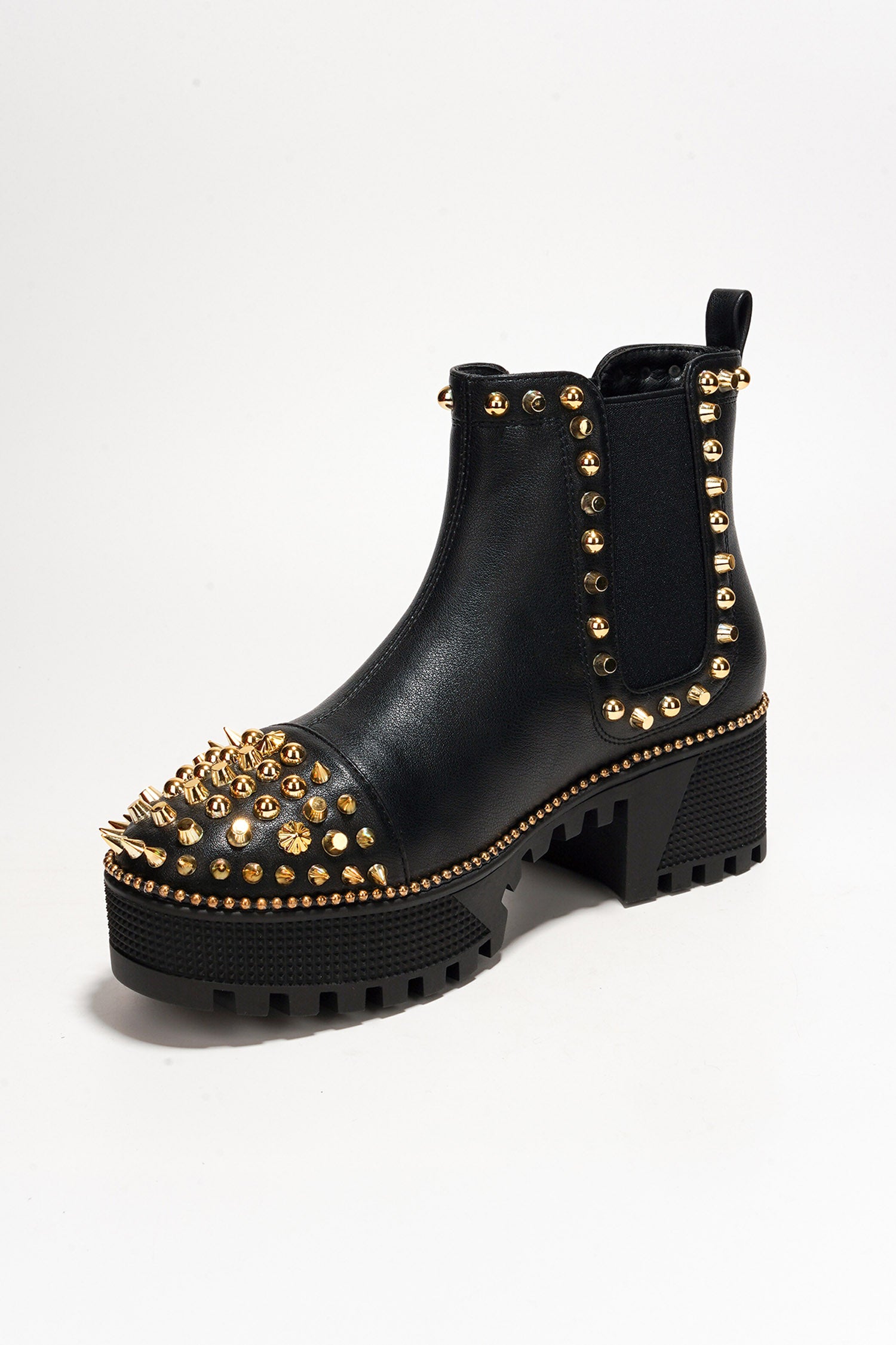 Spiky Women's  Pull-on Ankle Booties with Spikes- Black Gold - Cape Robbin