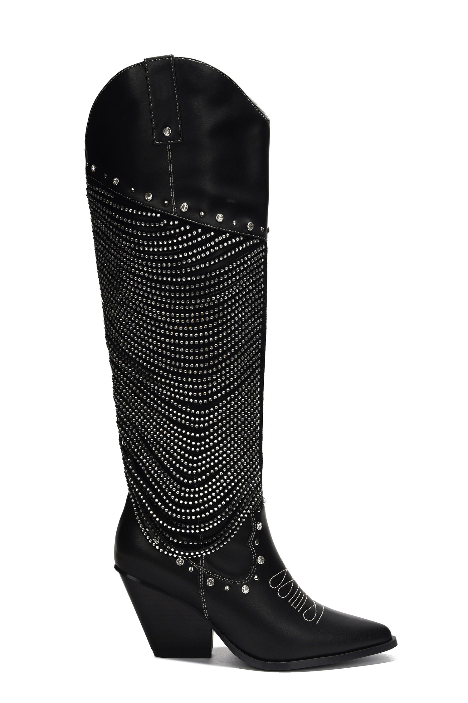 Stika Rhinestone Fringe Western Boots - Black