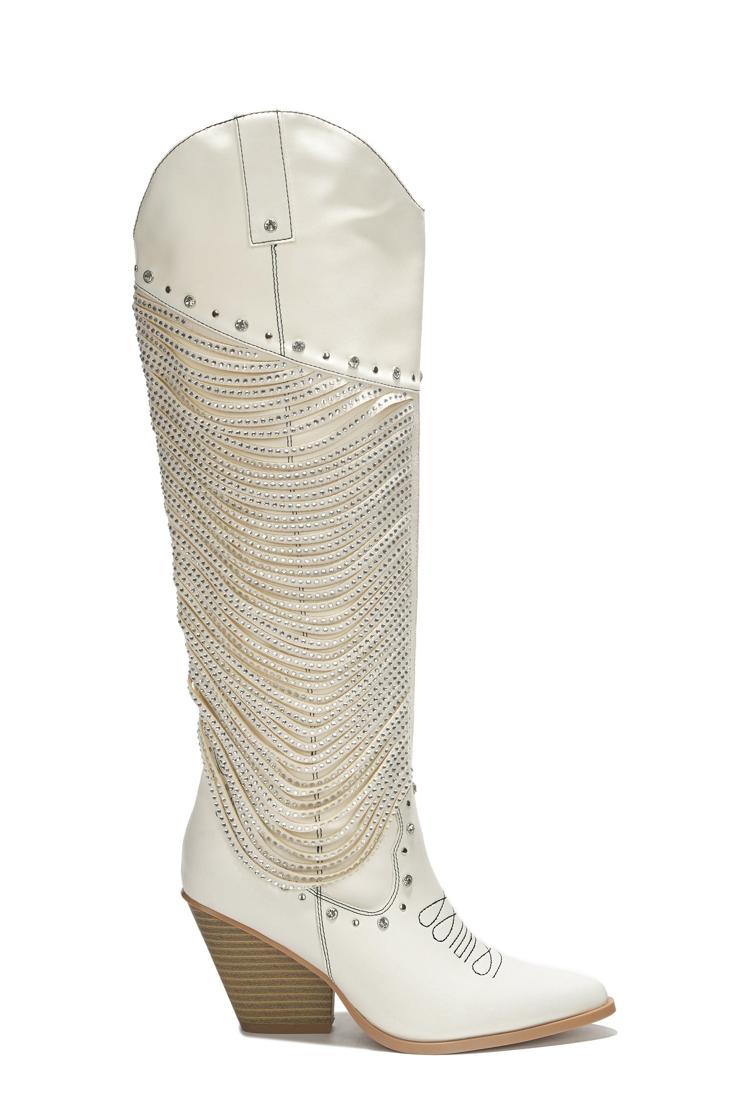 Stika Rhinestone Fringe Western Boots - White
