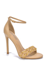 Stormi Women's Round Toe High Heel for Women - Chain Ankle Wrap Stiletto Sandals - Nude