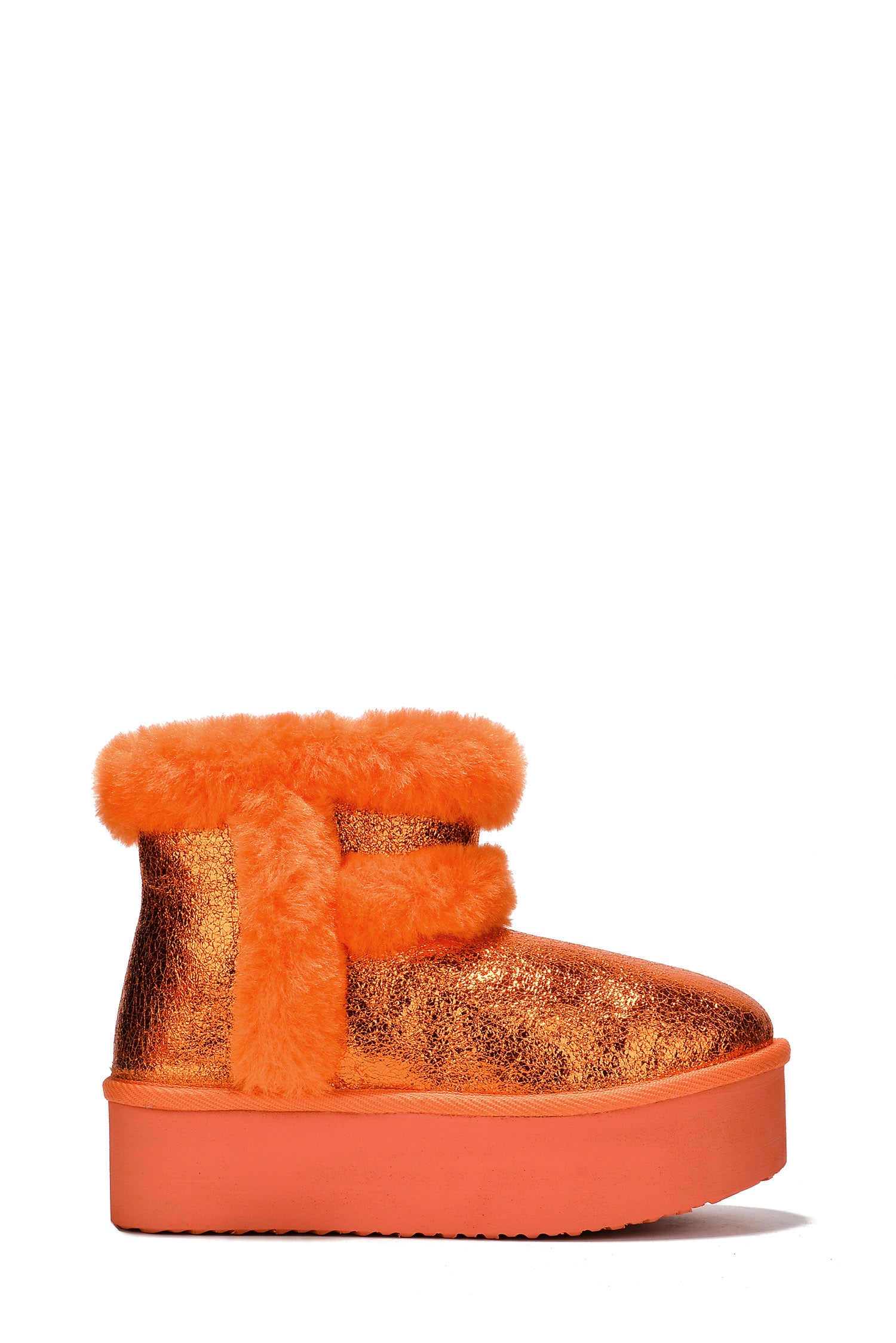 Tasha Fur Metallic Platform Ankle Booties - Orange