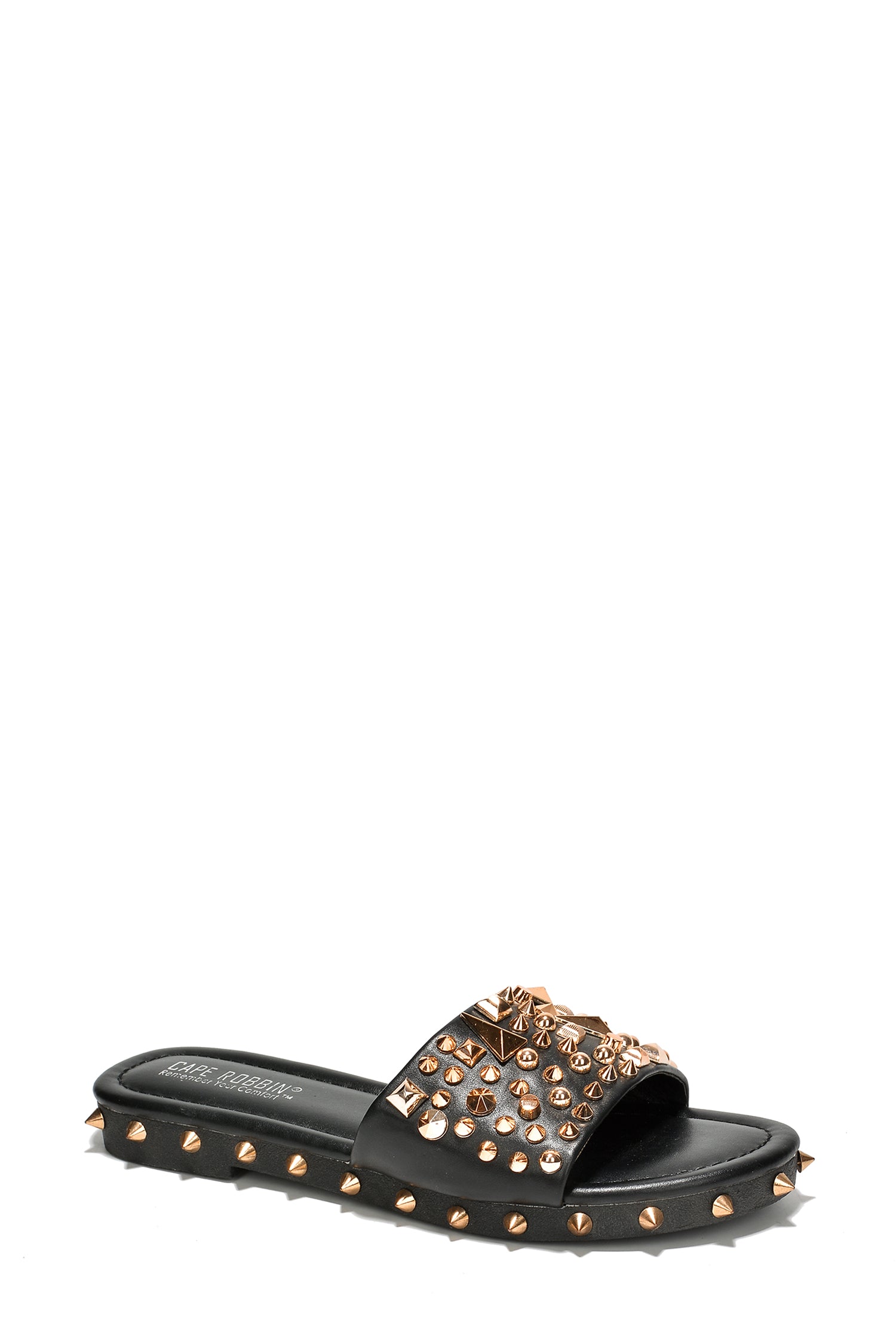 Tonie Gold Spike Studded Slide Sandals - Open Toe Slip On Sandals - Black - Cape Robbin