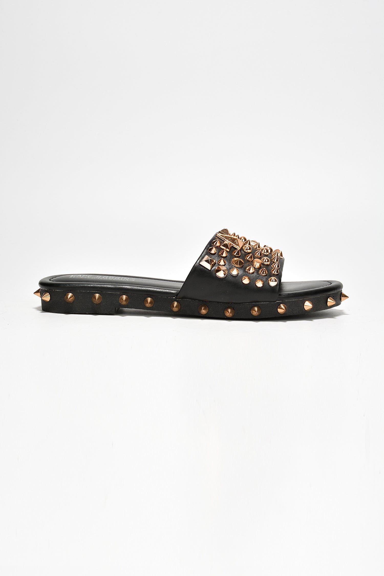 Tonie Gold Spike Studded Slide Sandals - Open Toe Slip On Sandals - Black - Cape Robbin