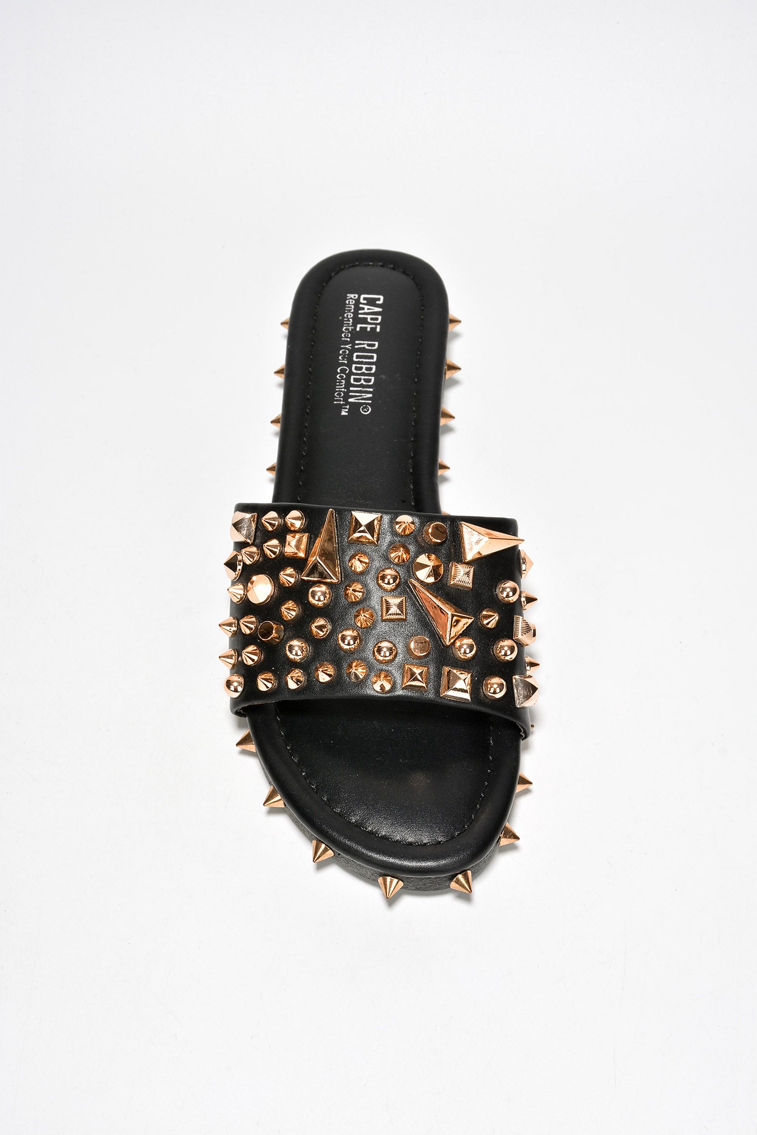 Tonie Gold Spike Studded Slide Sandals - Open Toe Slip On Sandals - Black - Cape Robbin