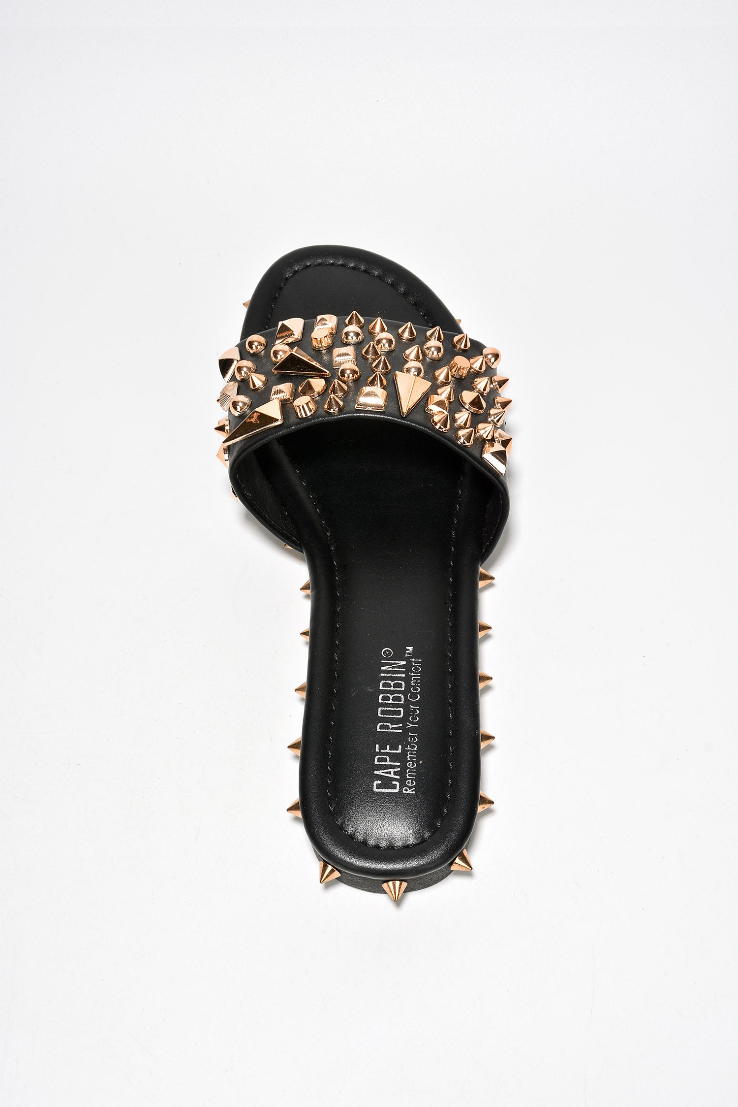 Tonie Gold Spike Studded Slide Sandals - Open Toe Slip On Sandals - Black - Cape Robbin