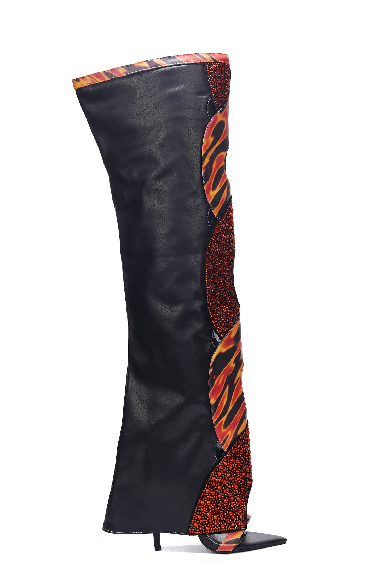 Totoga Embellished Flame Cutout Thigh-High Boots - Red