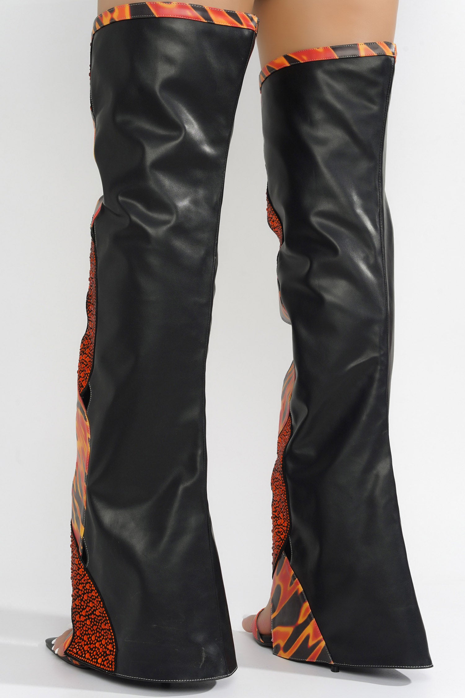 Totoga Embellished Flame Cutout Thigh-High Boots - Red