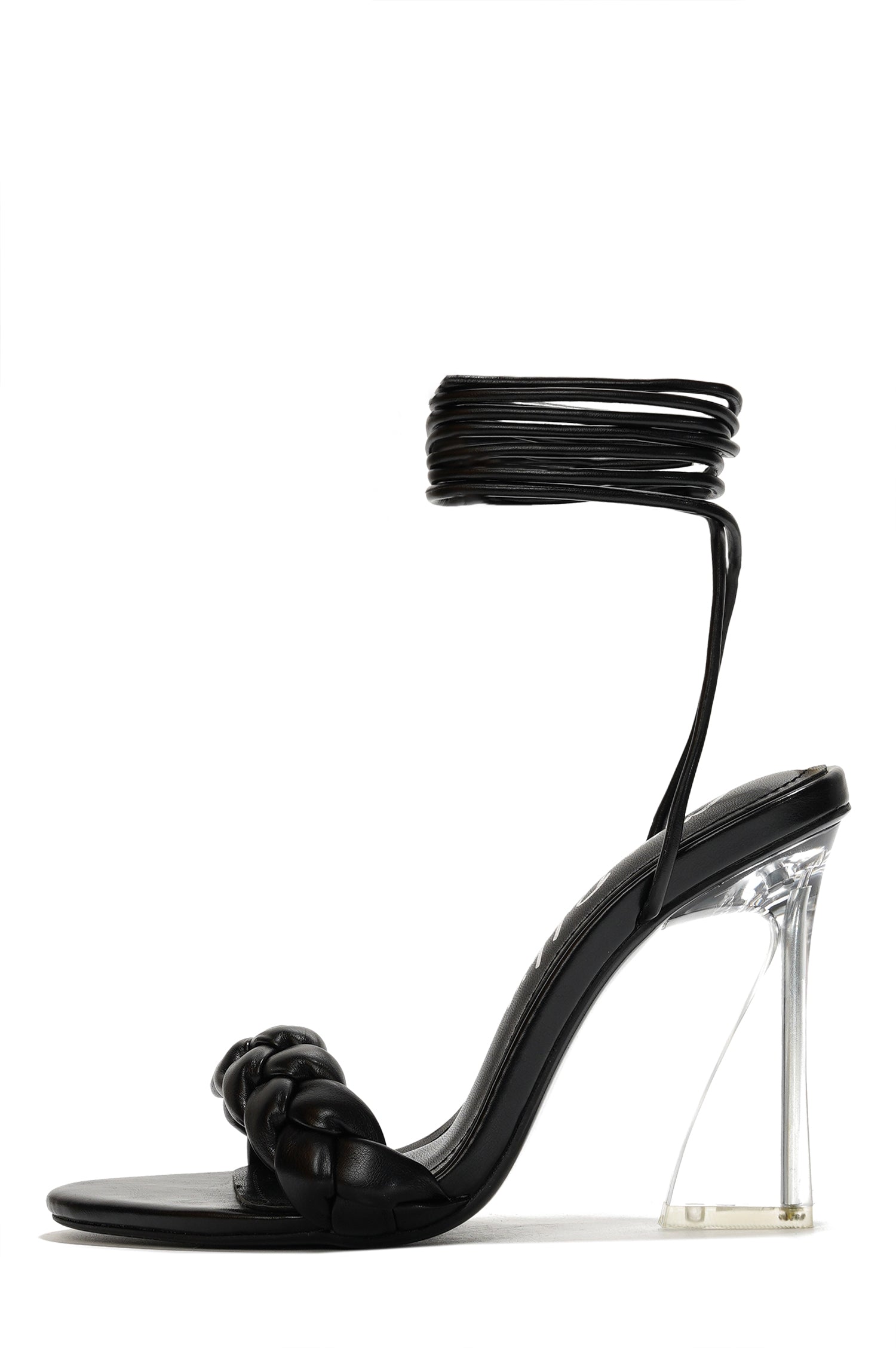 Tracy Braided Lace Up High Heel Sandals - Open Almond Toe Heeled Sandals - Black - Cape Robbin