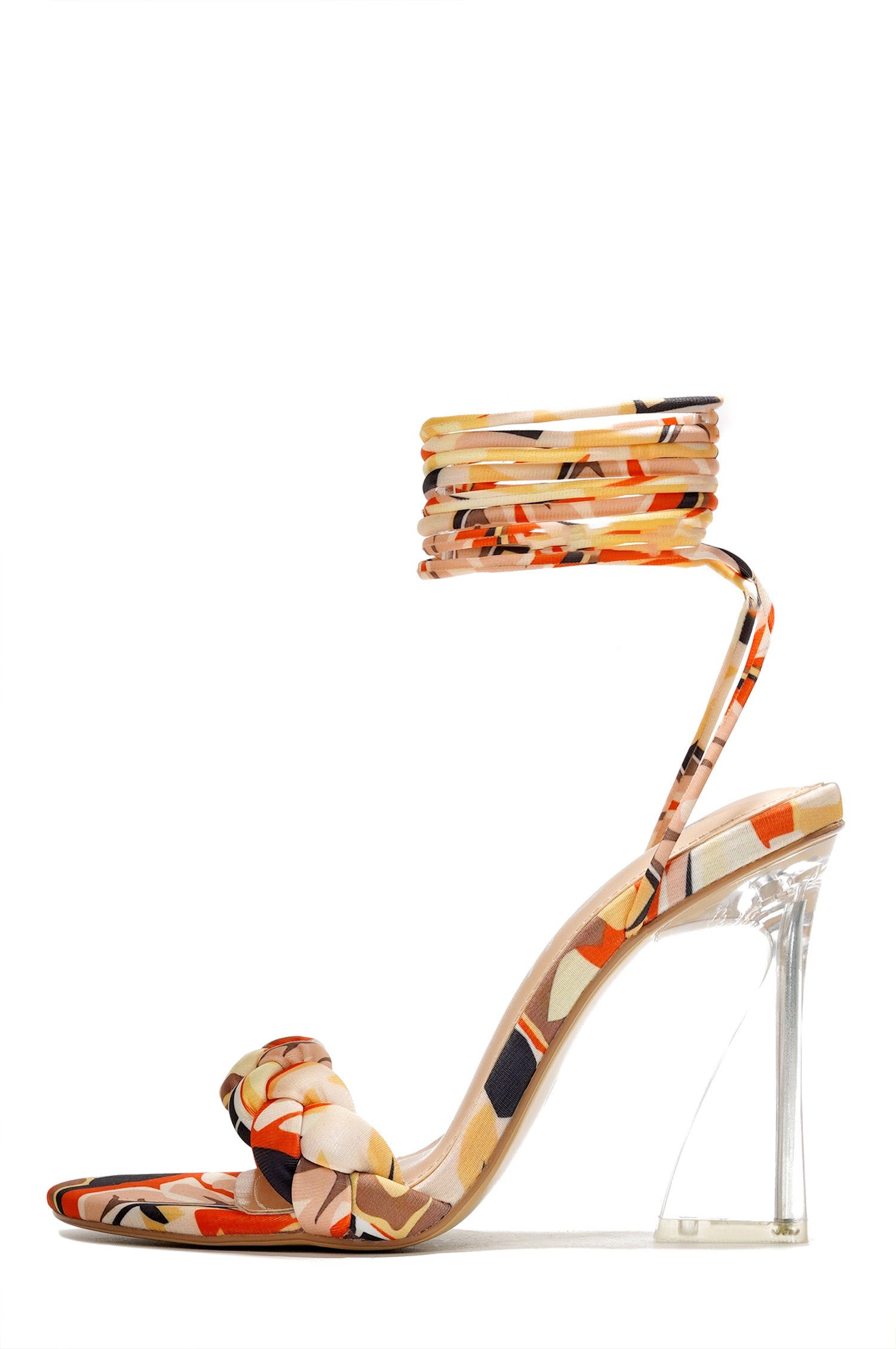 Tracy Braided Lace Up High Heel Sandals - Open Almond Toe Heeled Sandals - Multi - Cape Robbin