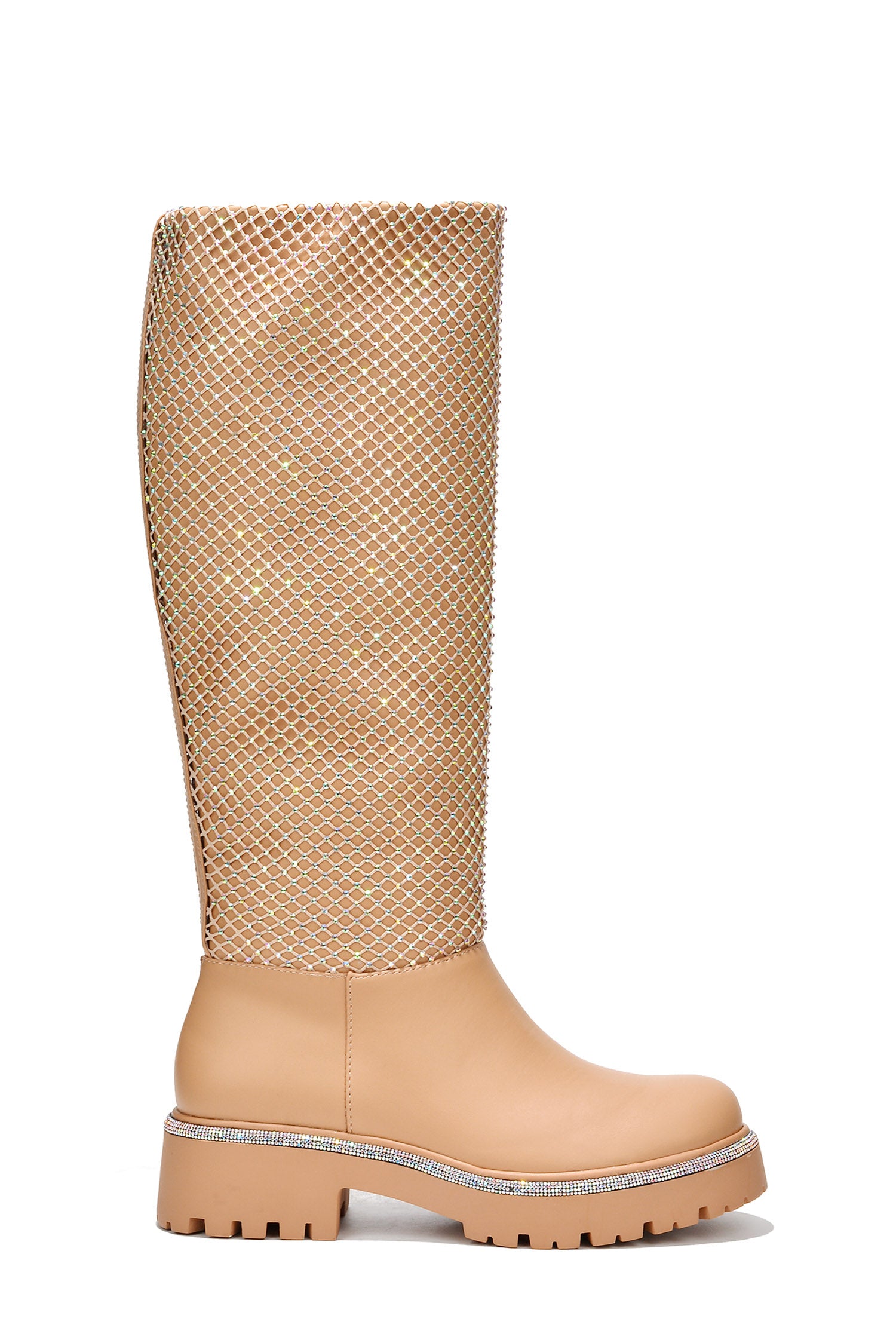 Uniya Knee High Rhinestone Detailed Boots - Nude