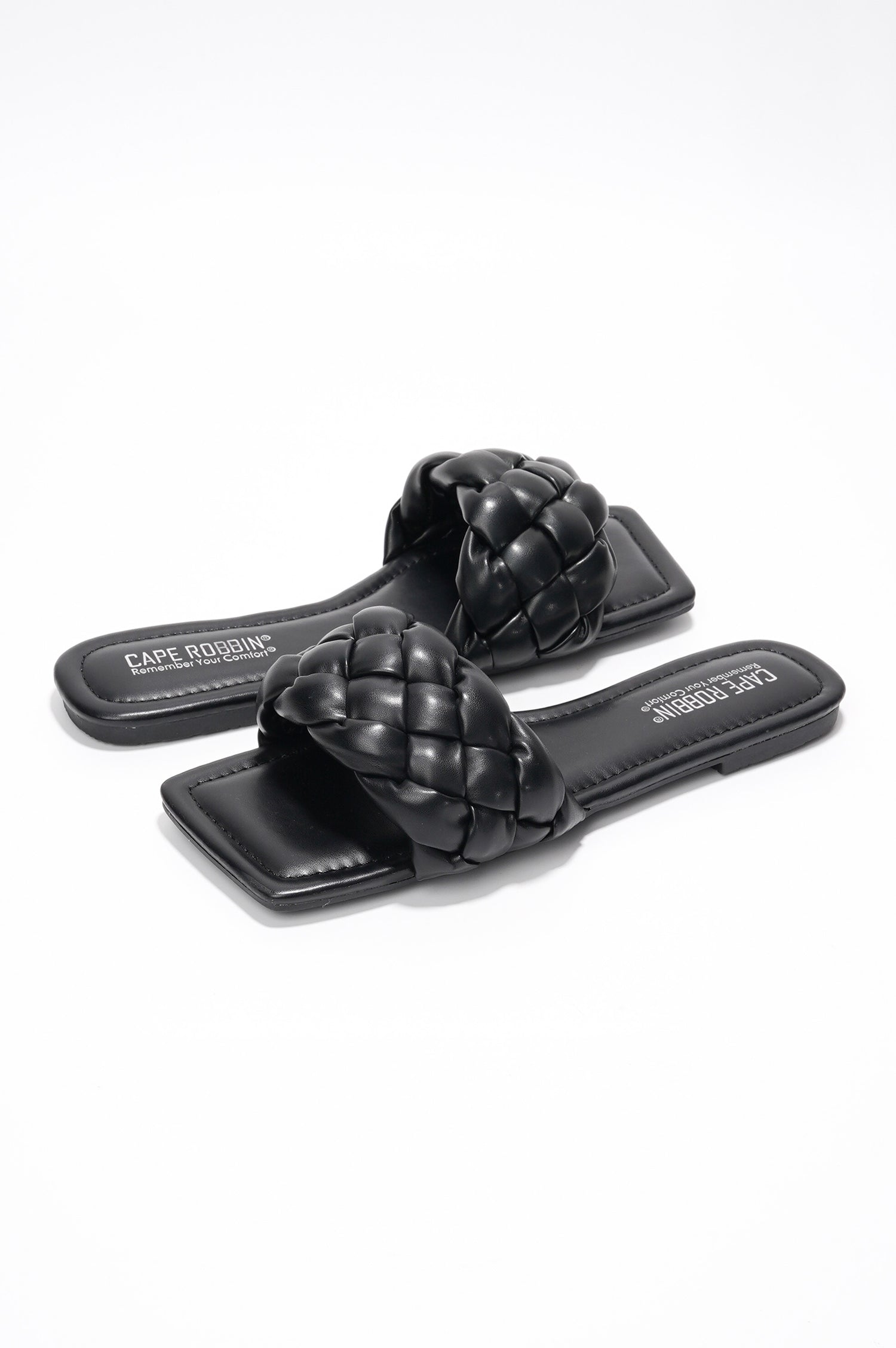 Vagabond Braided Slide Sandals - Square Toe Slip On Sandals - Black - Cape Robbin