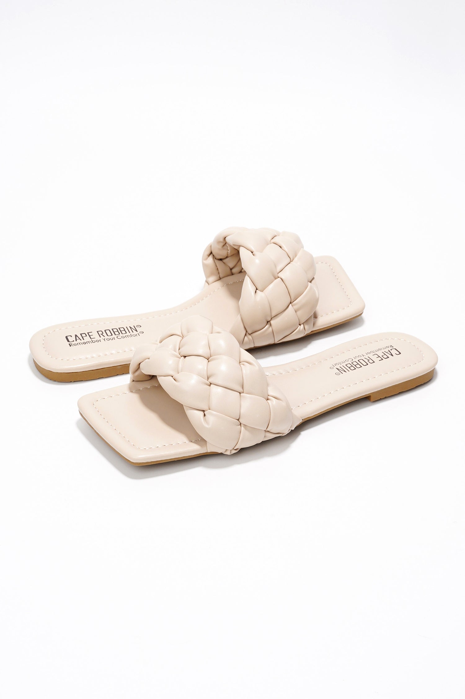 Vagabond Braided Slide Sandals - Square Toe Slip On Sandals - Nude - Cape Robbin