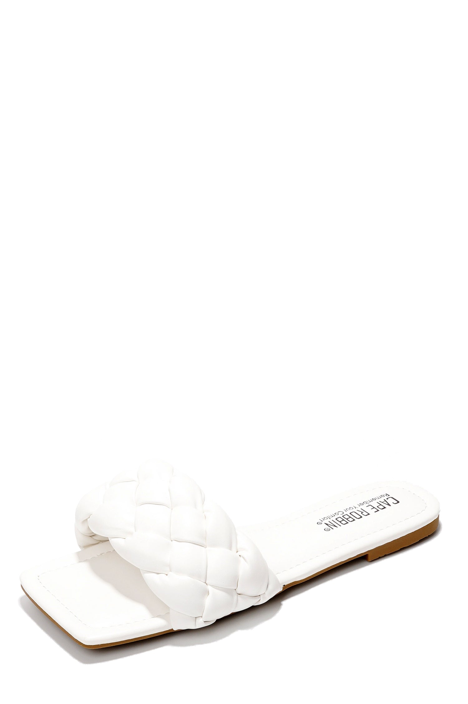 Vagabond Braided Slide Sandals - Square Toe Slip On Sandals - White - Cape Robbin