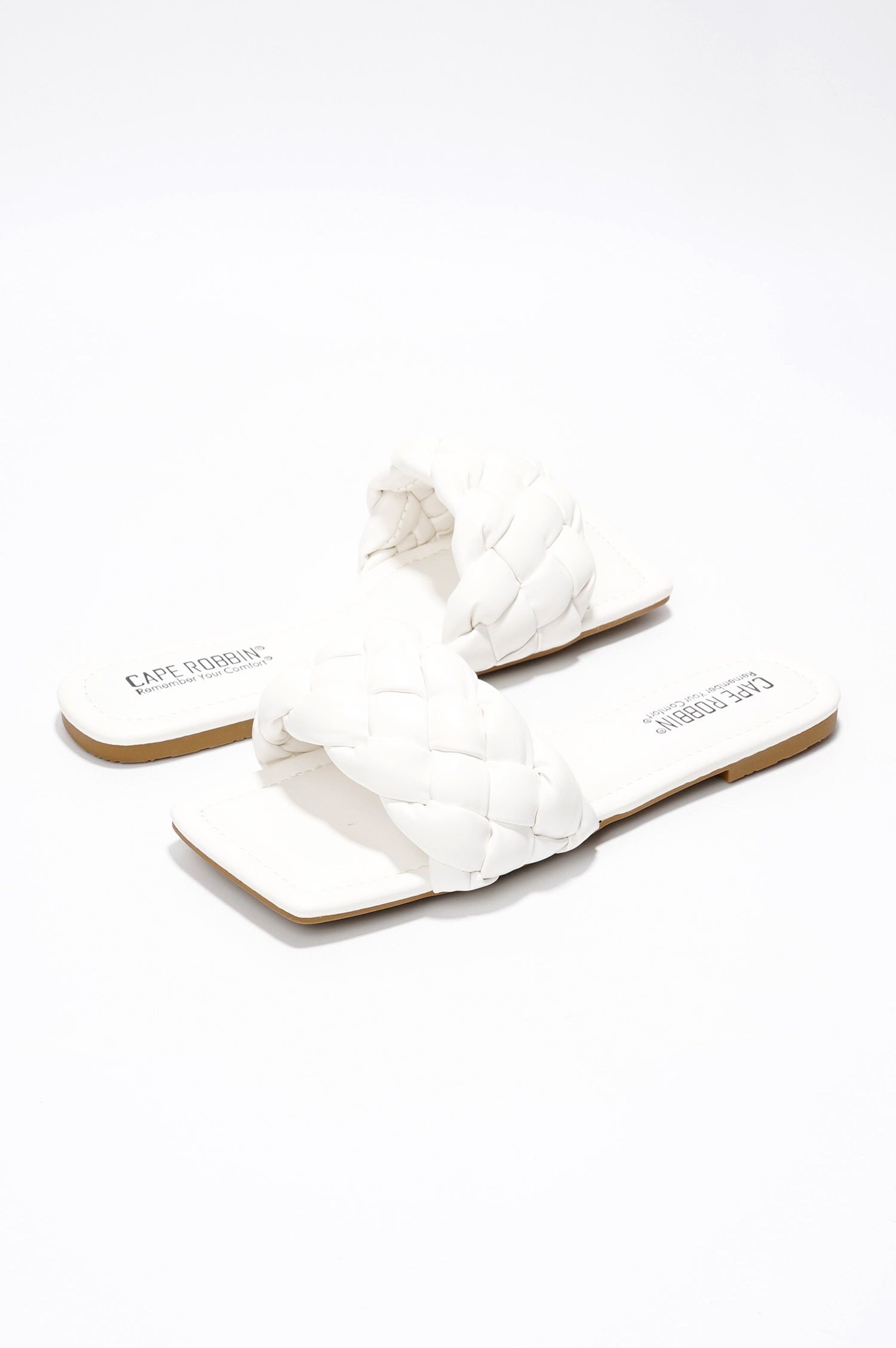 Vagabond Braided Slide Sandals - Square Toe Slip On Sandals - White - Cape Robbin