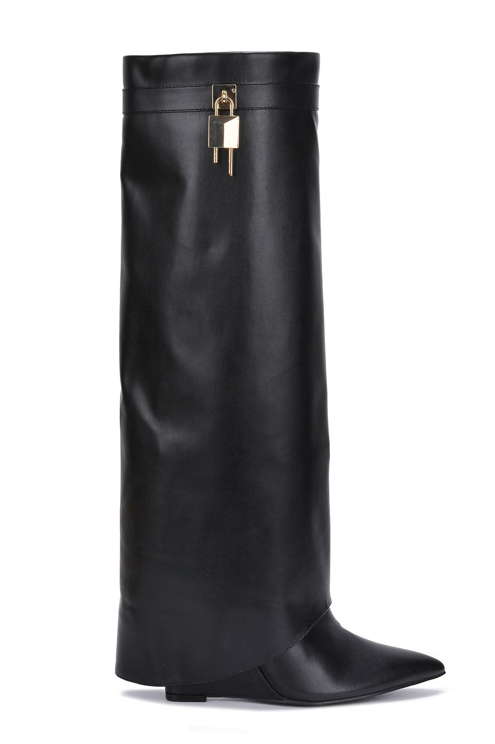 Valeri-3 Pointed Toe Fold Over Knee High Boots - Black - Cape Robbin