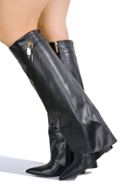 Valeri-3 Pointed Toe Fold Over Knee High Boots - Black - Cape Robbin