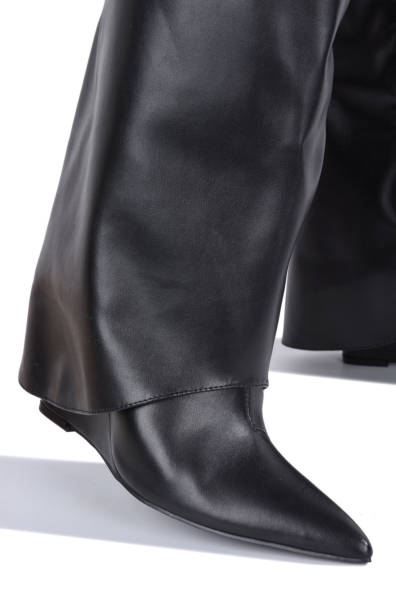 Valeri-3 Pointed Toe Fold Over Knee High Boots - Black - Cape Robbin