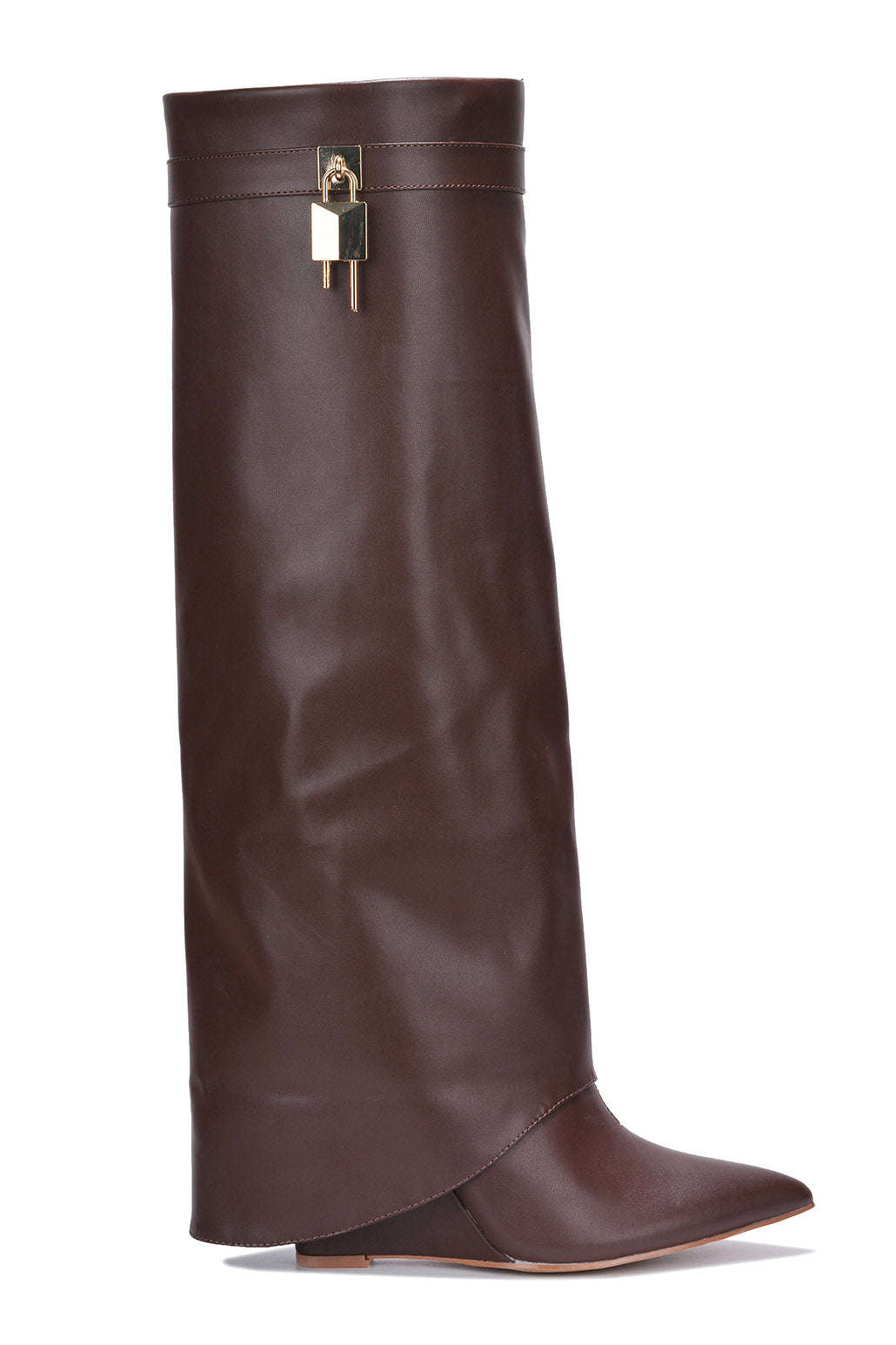 Valeri-3 Pointed Toe Fold Over Knee High Boots - Brown - Cape Robbin