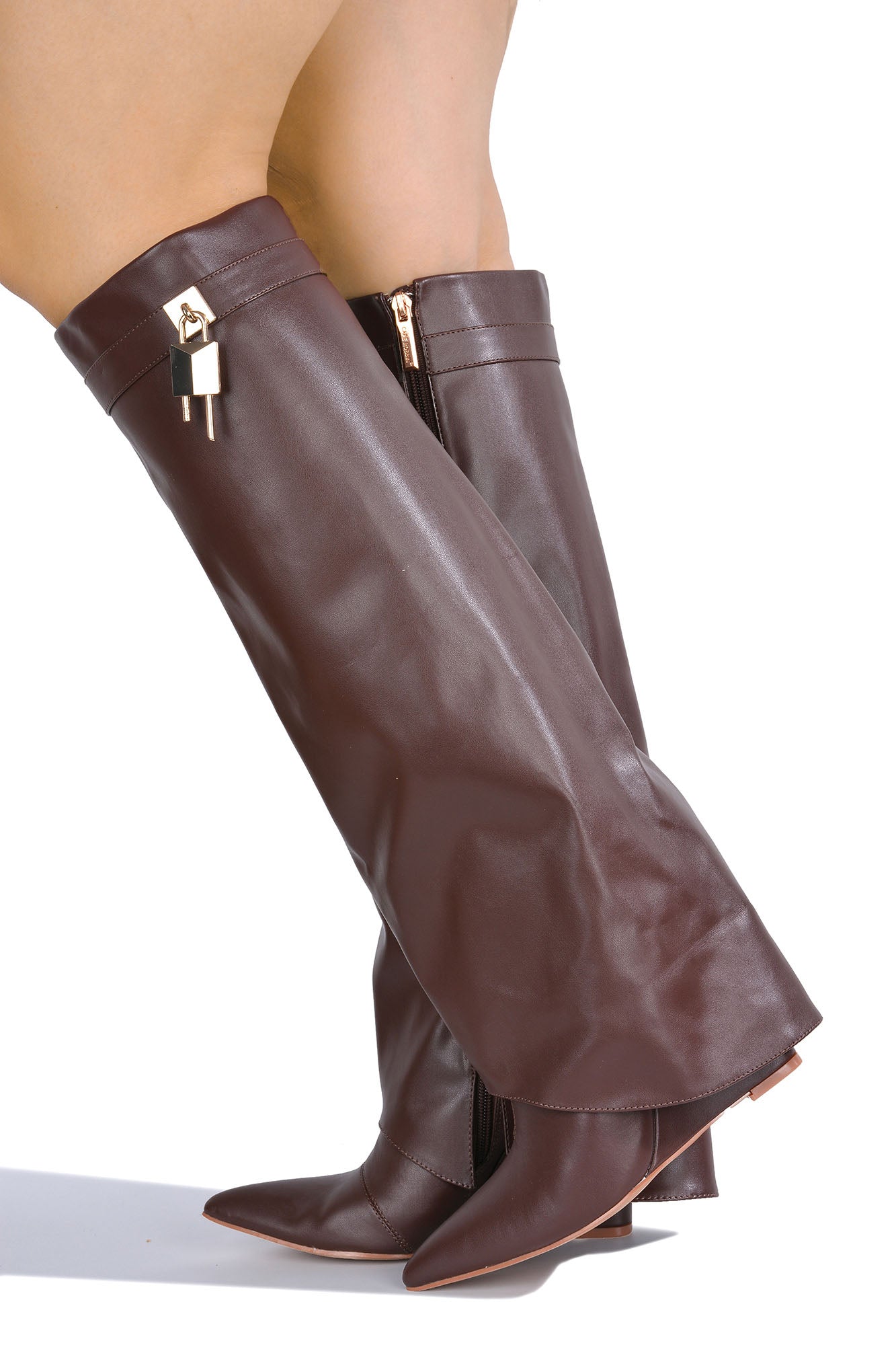 Valeri-3 Pointed Toe Fold Over Knee High Boots - Brown - Cape Robbin